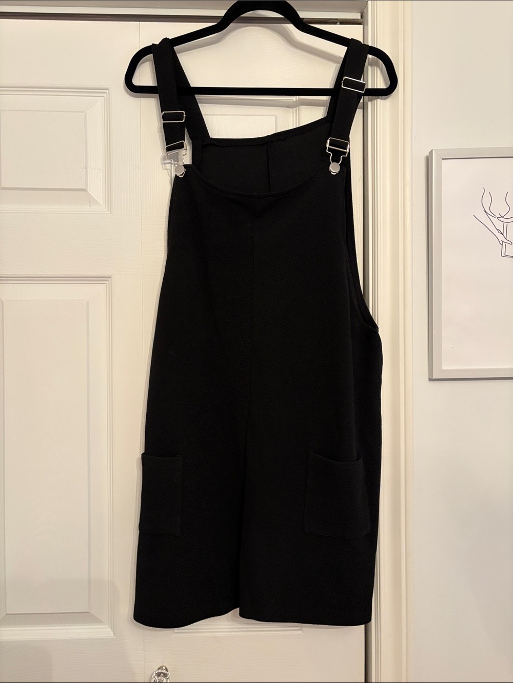 SHEIN Black Short Overall Romper with Front Pockets